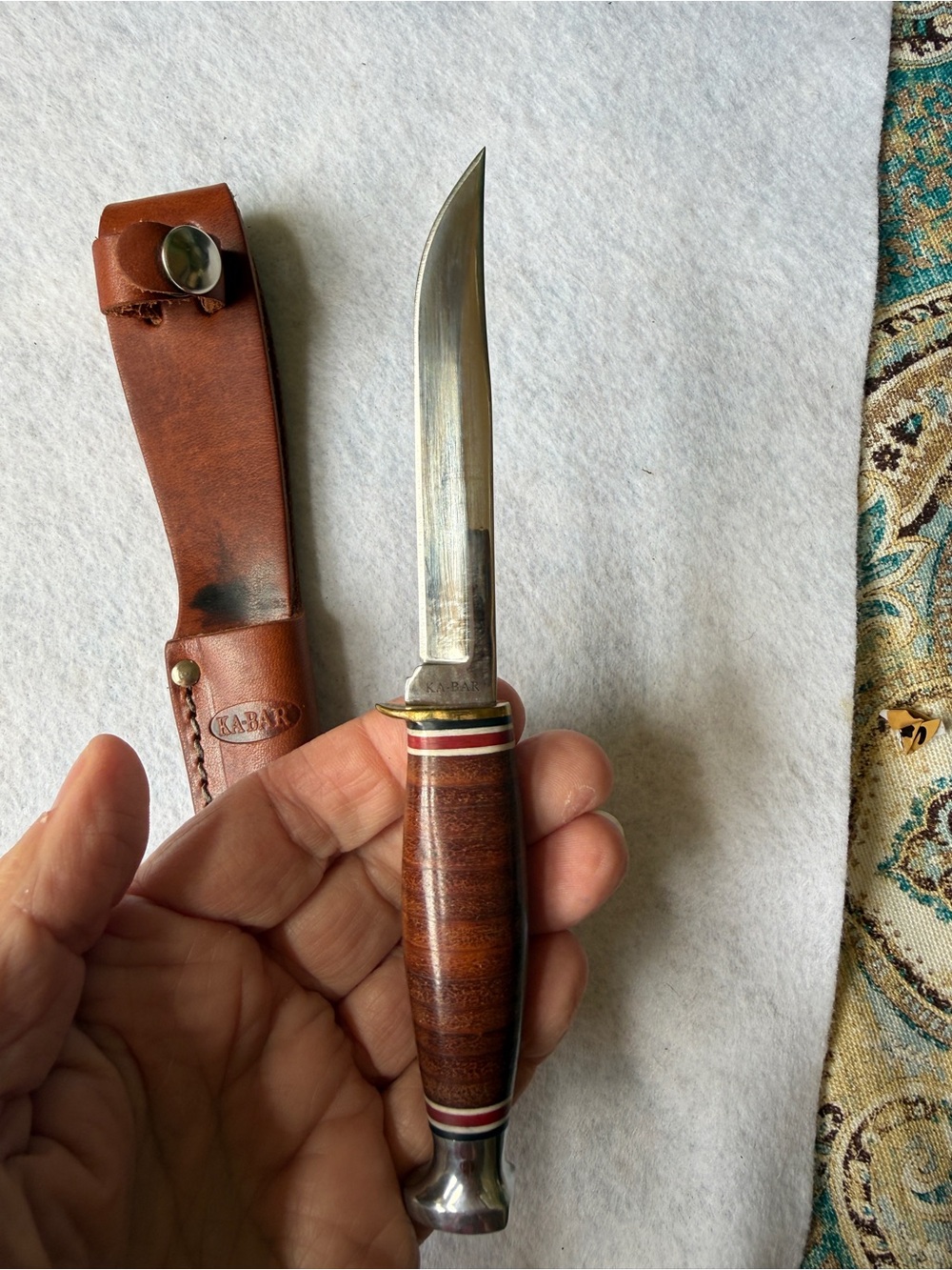 KA-BAR 1226 Little Finn Fixed Blade Knife Taiwan Original Leather Sheath Vintage